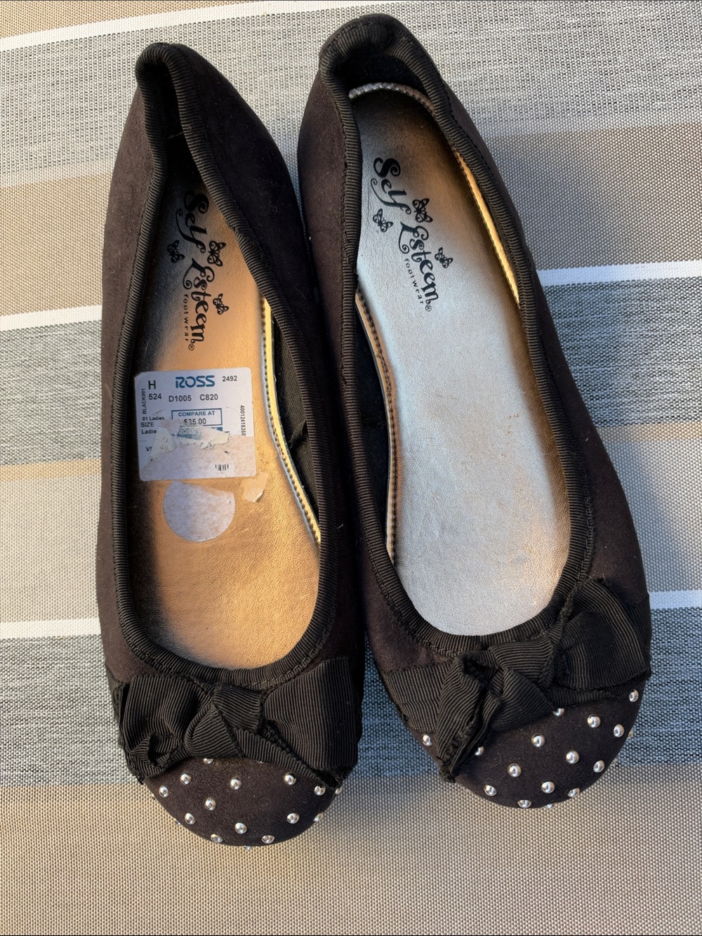 Self Esteem Black Bow Ballet Flats with Studded Toe